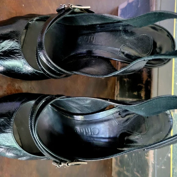 Chloe Black Patent Leather Slingback Heels with Silver Buckles Size 7 - Picture 4 of 6
